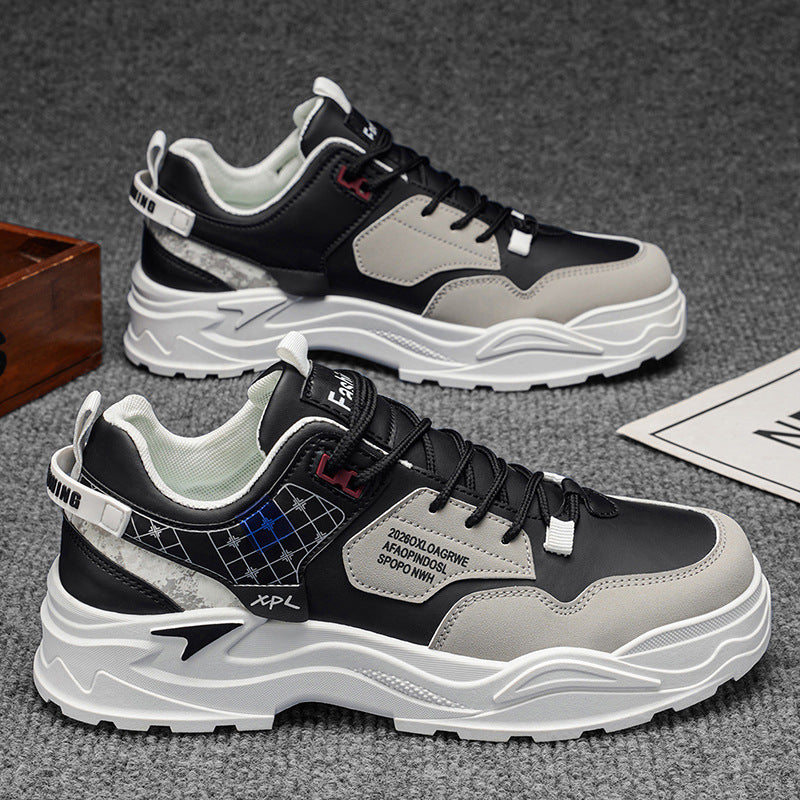 Men's spring versatile casual work shoes - leather, waterproof, athletic, height-increasing, white trendy sneakers for work and everyday wear