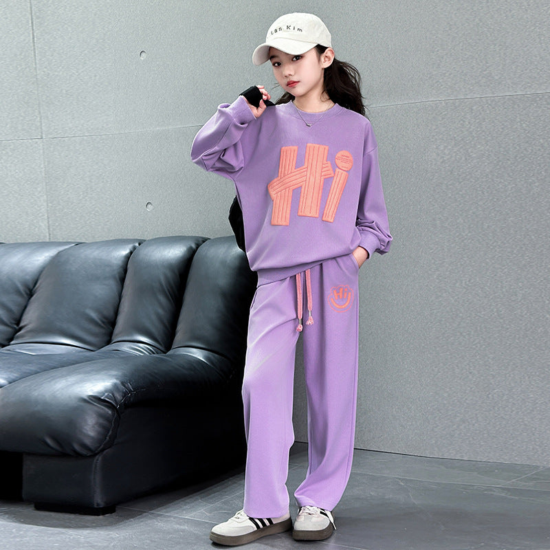 Girls' outfit set, spring/autumn , junior high school girl's clothing, student sweatshirt, spring two-piece set, sports long sleeve casual wear