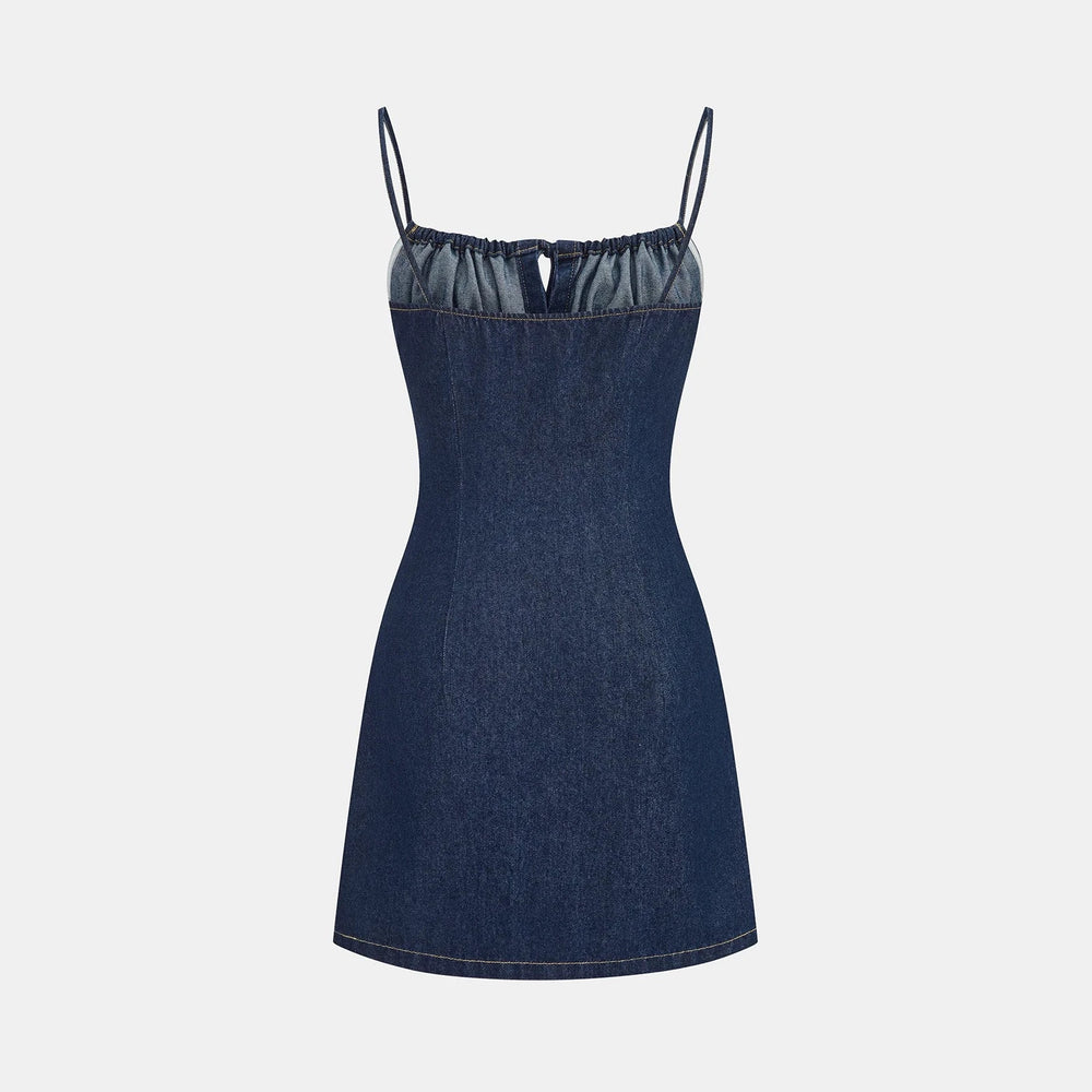 Amazon cross-border new arrival european and american clothing suspender denim fashionsexyelegant buttoned dress
