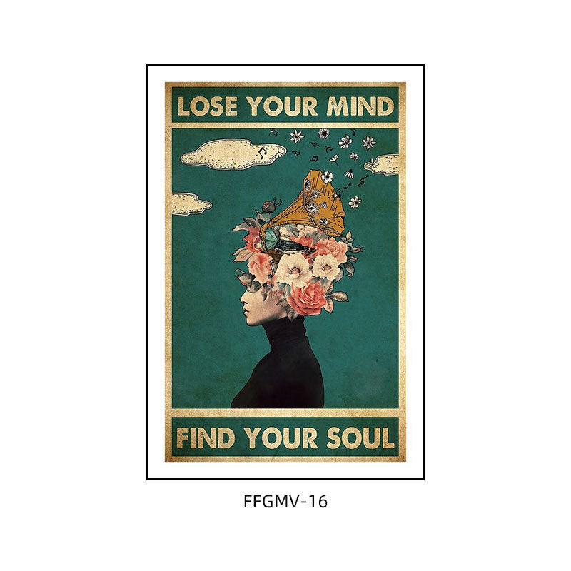 Bar decoration painting retro music dining bar restaurant KTV box hanging painting cafe clear bar abstract beautiful woman mural