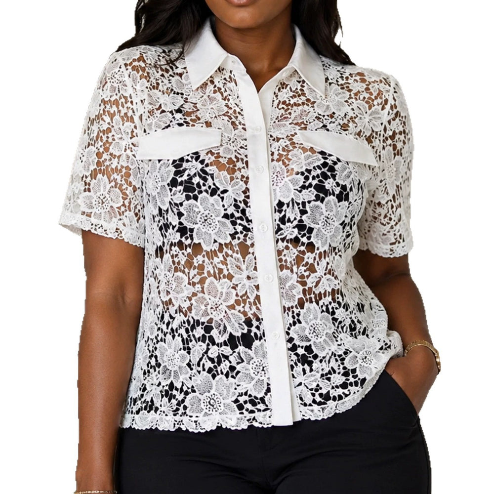 Summernew arrivalwhitesexycut outtops short sleeve lace lapel work clothingeasiest for matchshirtlacetops