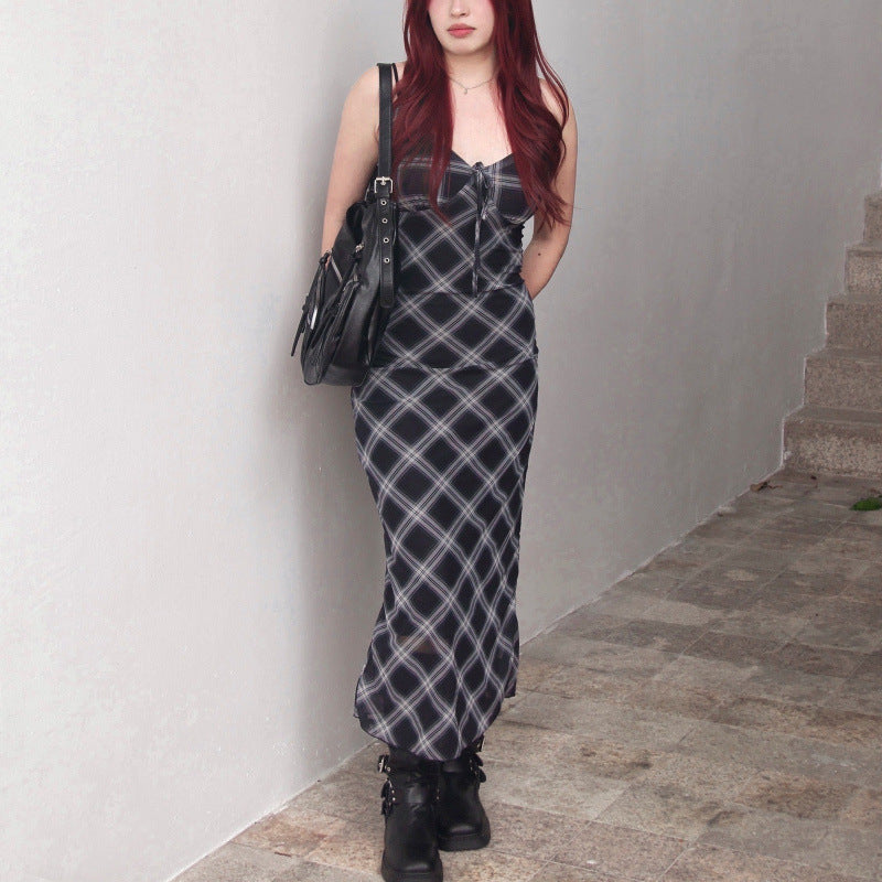 fashionspringnew arrivalfashionretrogrids pattern pure desire socialiteelegant silm suspender dress for women