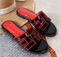 Trendy new women's sandals & slides - round toe color block flat sandals - women's low heel sandals