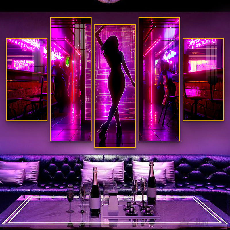 Bar clear bar wall decoration painting KTV box private room atmosphere decoration mural neon lights beautiful woman back painting
