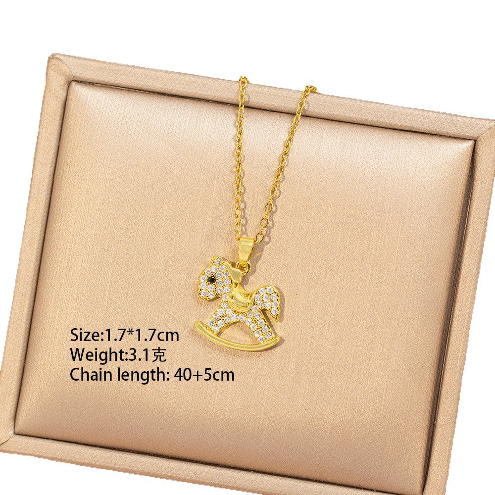[titanium steel] cross-border hot-selling trojan necklace for women, full of zirconium, simple and versatile, now high-end new sweater chain accessories