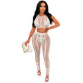 X5716   hot diamond mesh see-through round neck sleeveless chest wrap pants intimates four-piece set