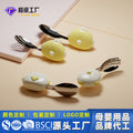 Kids' short-handled 316 stainless steel fork and spoon set - baby feeding utensils for training, fresh & cute design