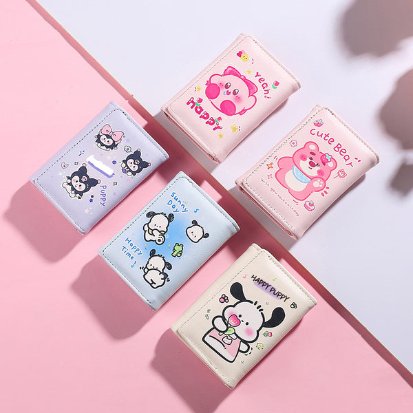 Mini Wallet Ladies Xiaomi Big Ears Dog Tri-fold Multifunctional Wallet Student Portable Plaid Card Case Driver's License Case