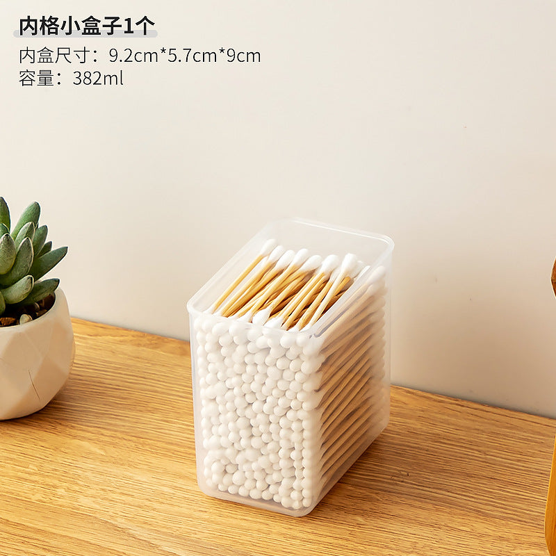 Bathroom mirror cabinet cotton swab cotton pad puff storage box transparent plastic grid desktop flip cover cosmetic storage box