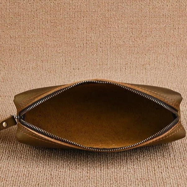 Hot-selling retro genuine leather stationery pencil case, top grain crazy horse leather handmade coin purse, student stationery organizer