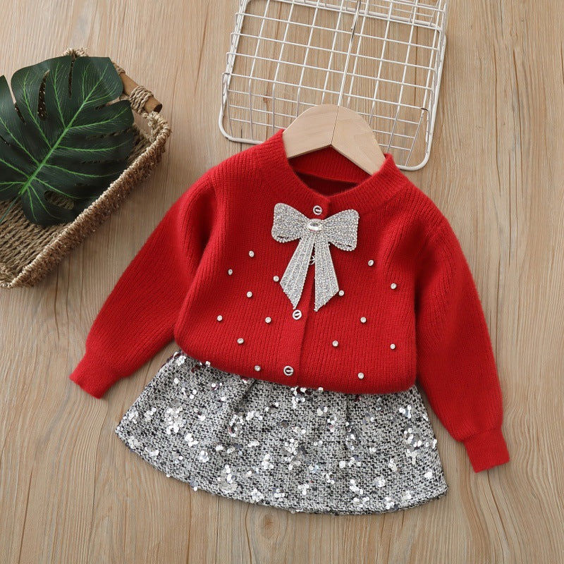 Girlsweater small fragrant style hot diamond bowsknittingcardigangirlnew arrival soft and waxy fall and wintereasiest for matchknittingsuit