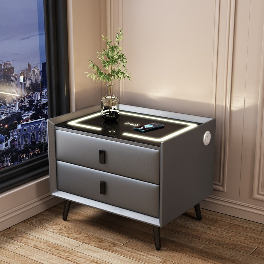 Smart nightstand - modern minimalist, new luxury solid wood bedside table with wireless charging and multiple functions for bedroom