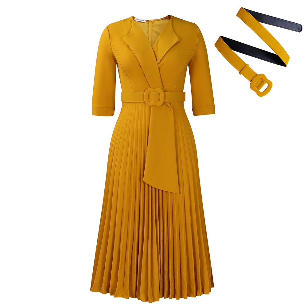 C8599exportfall and winternew arrivalwomen's olfashion suit collar pleated waistplus size africandress