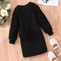 Popular autumn long-sleeve ribbed knit bubble sleeve dress with bag for toddlers and young children - cross-border exclusive