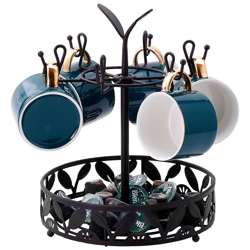 Cross-border Amazon coffee cup hanger coffee capsule rack rotating drain storage rack wrought iron mug holder