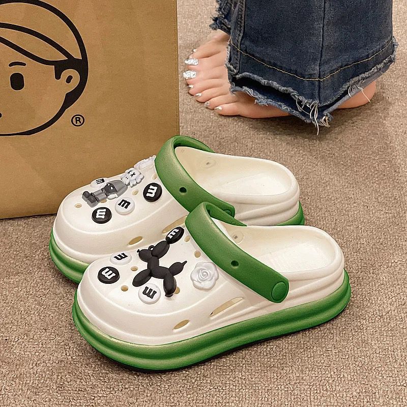 Eva clogs women's 2025 new style stepping on shit summer thick bottom girl heart outwear indoor beach toe slippers women