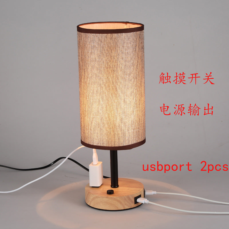 USB charging table lamp wooden base small table lamp  e-commerce  provides E26 zipper lamp holder touch dimming