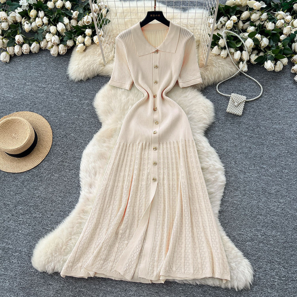 French-style inner layer sweater dress for women,  winter, stretchy, slimming, elegant, single-breasted knitted maxi dress