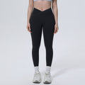 New arrival cross-border fashionpure color double-sided nylon seamless cross-waist tight yoga pants sports running fitness yoga
