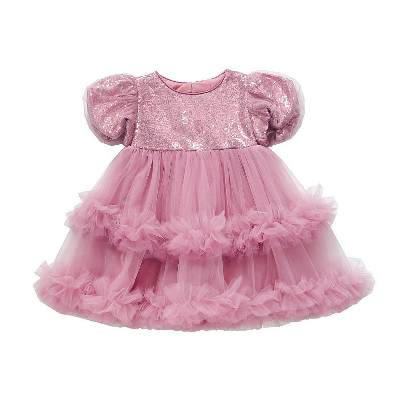 Girls' birthday dress -  summer collection - short sleeve dress - stylish and trendy princess dress - cake dress