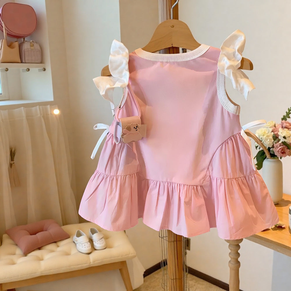 Girls' round neck sleeveless dress - summer  new arrival - kids' cartoon korean style t-shirt dress - cute casual skirt