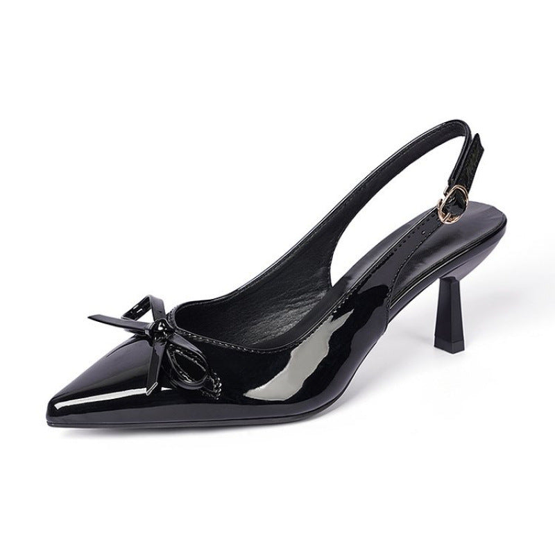 Pointed toe bow detail low-cut stiletto heel closed-toe sandals - women's spring/summer 2025 high heel single shoes with back strap