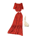 Niche styleretrocut out hook flower off-shoulder suspender knitting shirttopstwo-piece set women's easiest for match medium long skirt