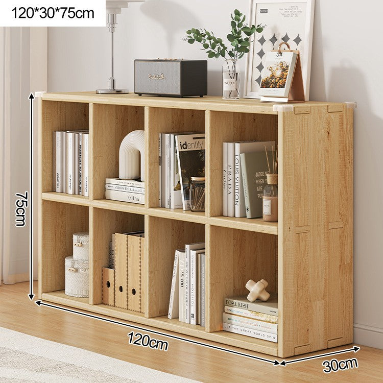 Solid wood bookshelf shelf floor-to-wall combination lattice cabinet living room kindergarten storage low household bookcase