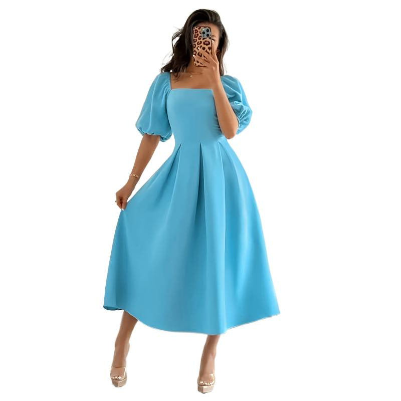 code new arrival  original women's elegance square collar pure color long skirt
