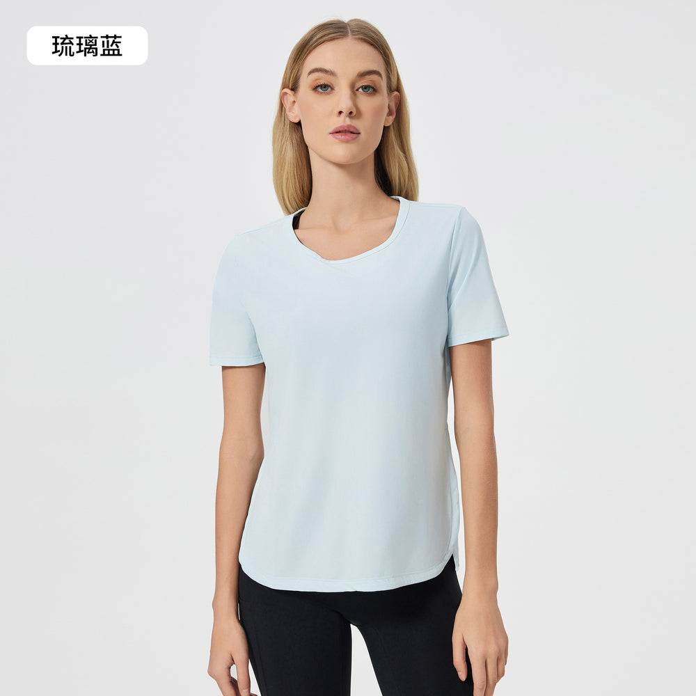 Summer loose breathable yoga top women's side slit quick-dry running fitness sports short sleeve dss125