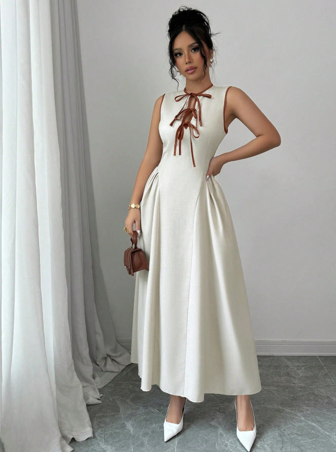 french chic sleeveless tank top women's summer new arrival ruched waist design minimalist versatile maxi dress