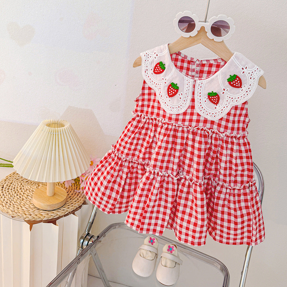 Girls' dress  summer new collection - strawberry plaid skirt, korean style for toddler and little girl summer wear
