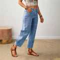 European and american cross-border casual patchwork denim jeans - women's washed loose straight-leg wide-leg pants