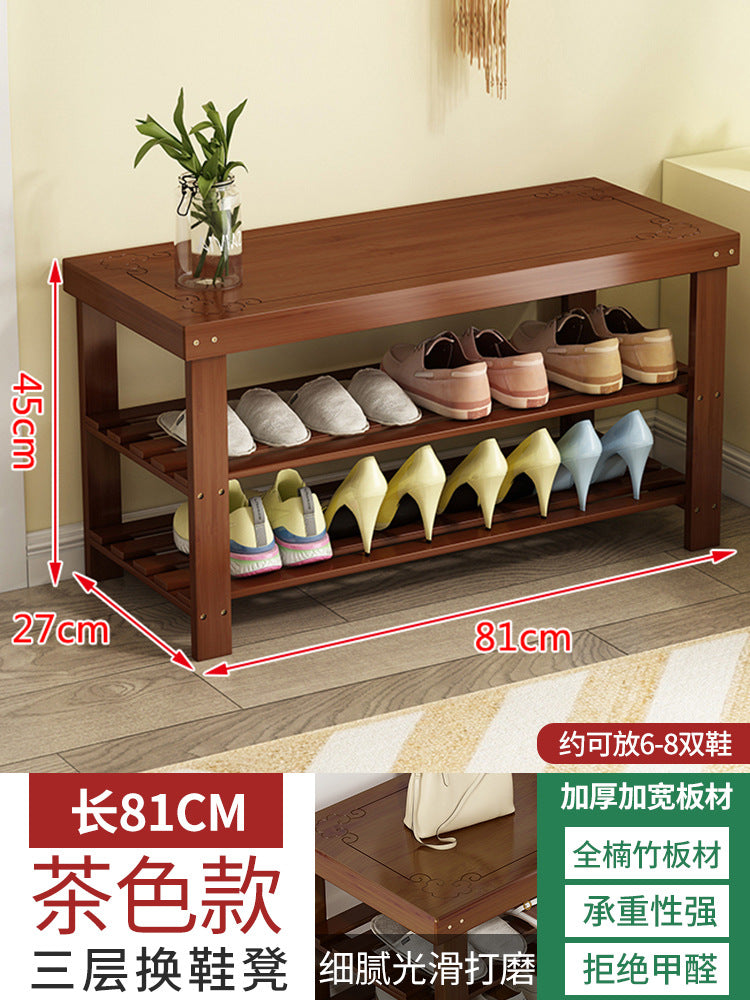 Solid wood shoe rack bench for entryway, shoe changing stool, household shoe cabinet with integrated bench seat for home use