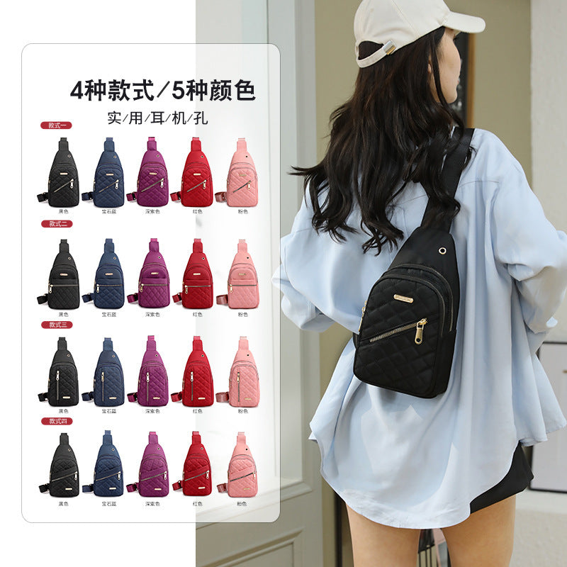 2023 new diagonal span women's breast bag fashion embroidered thread rhombus shoulder messenger bag street nylon simple chest bag