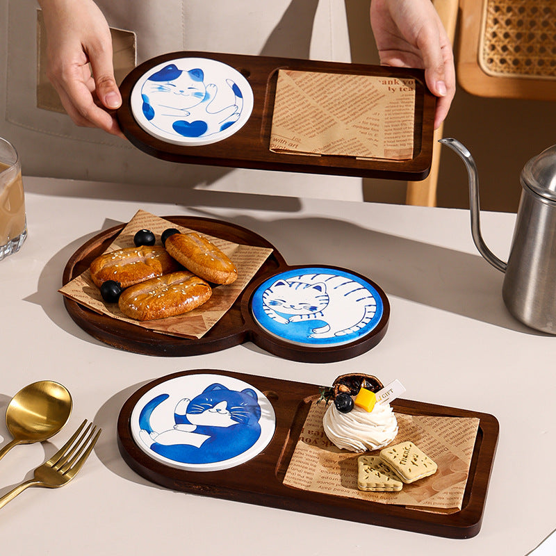 Scandinavianins solid wood creative breakfast tray cute cute cake dessert snack plate stylishclassy tea tray