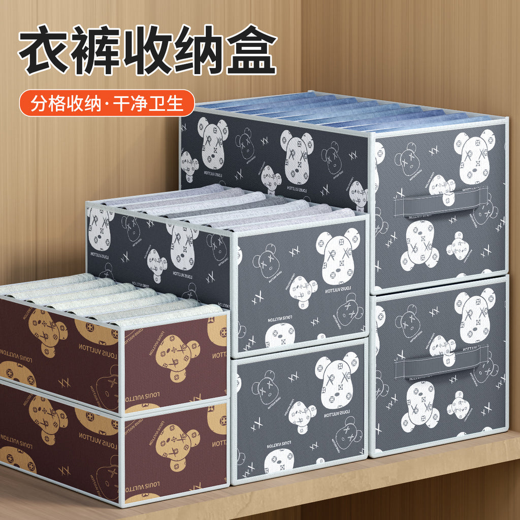 Pants Storage Box Storage Jeans Clothes Artifact Printing Non-woven Underwear Grid Storage Box Bras