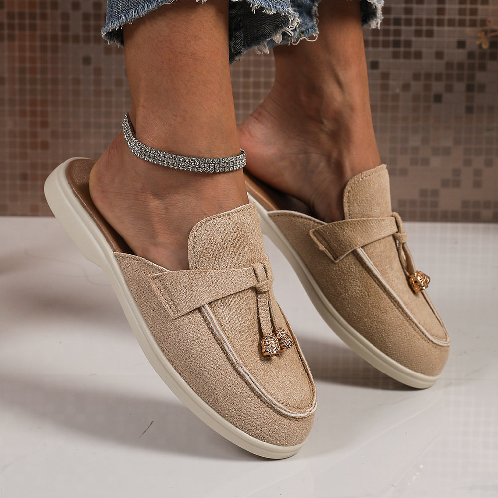 European and american slippers  spring new women's closed-toe half slippers outer wear slip-on mules casual half slippers