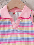 cross-border girls' fashion striped polo shirt top + irregular embroidered floral denim jeans two-piece set