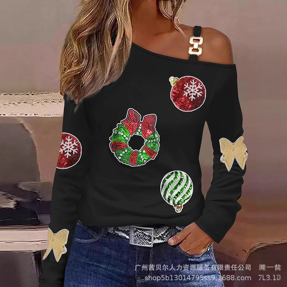 Chain slanted shoulder christmas beads ironing top