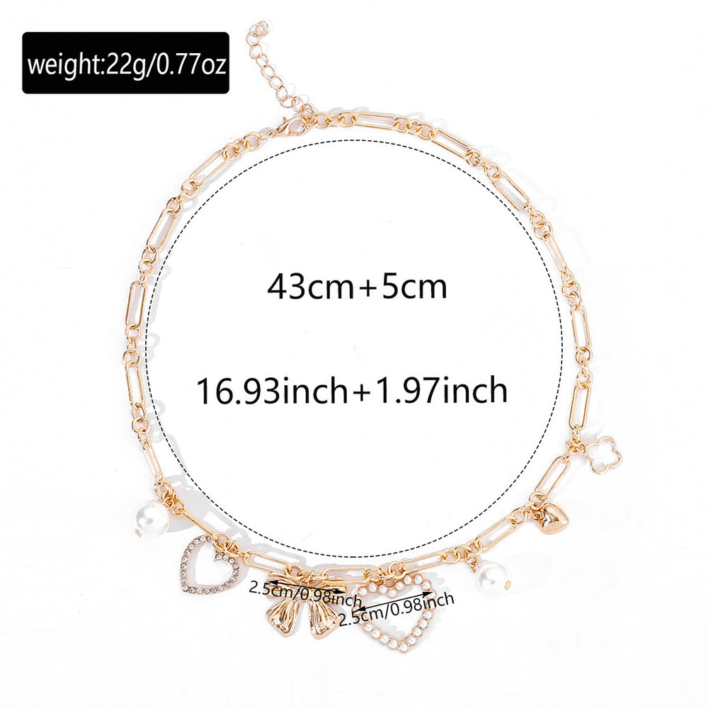 European and american cross-border metal cold style heart bow necklace women's fashion accessible luxury diamond inlaid cut outfall and wintersweater chain