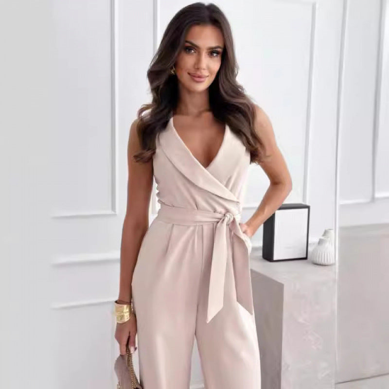 fashion cross-border women's clothing  new arrivalhigh waistwork clothing waist strap jumpsuitpants