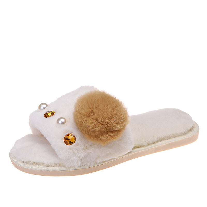 2024 european and american export fox fur slippers women's winter outdoor wear real fur one-strap slides fur warm slippers for women