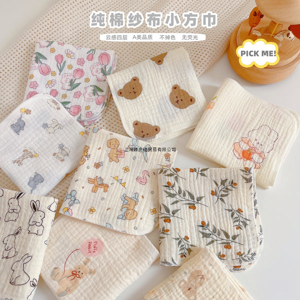 Baby saliva towel pure cotton gauze towel baby burp towel children's handkerchief newborn super soft face towel small square
