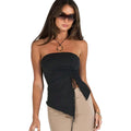 fashion cross-border women's clothing drawstring pleated slit slimming lookasymmetricaltube toptops beautiful suspenders