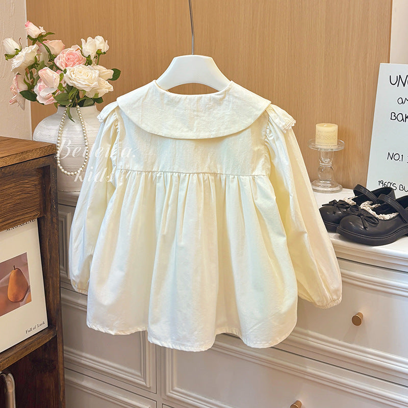 Girls' spring/autumn new style blouse - bowknot lace shirt, trendy and chic versatile outerwear, fashionable top for baby girls