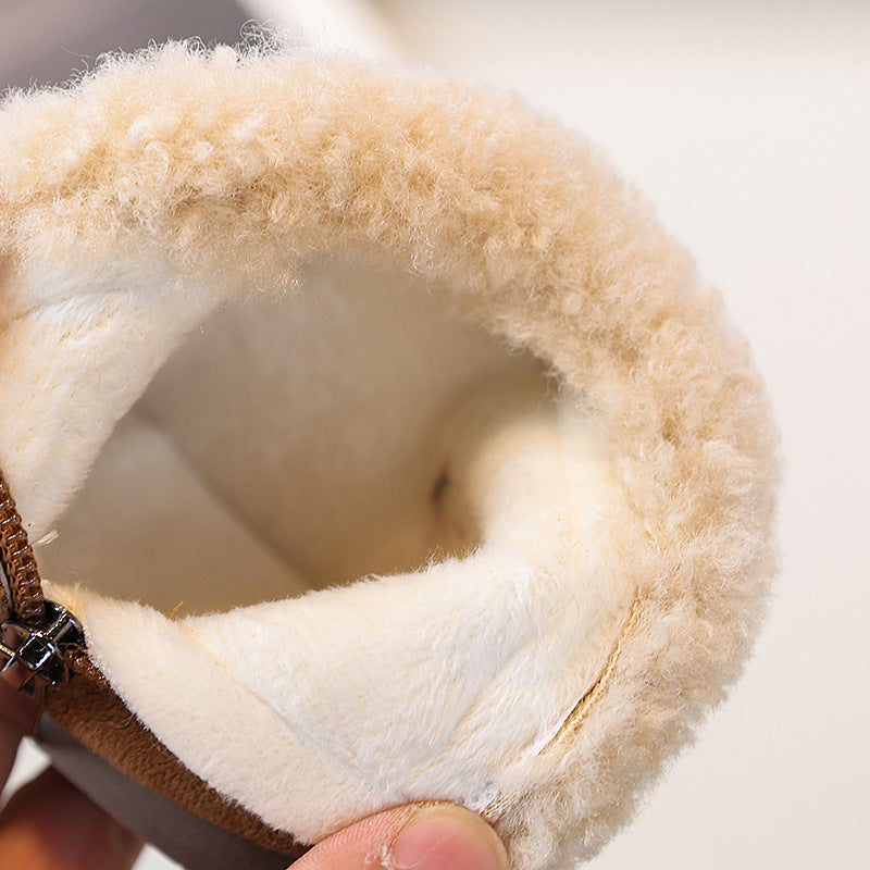 Girls' lambswool snow boots - new  collection: kids' retro fuzzy ankle boots, plush-lined flat winter cotton shoes