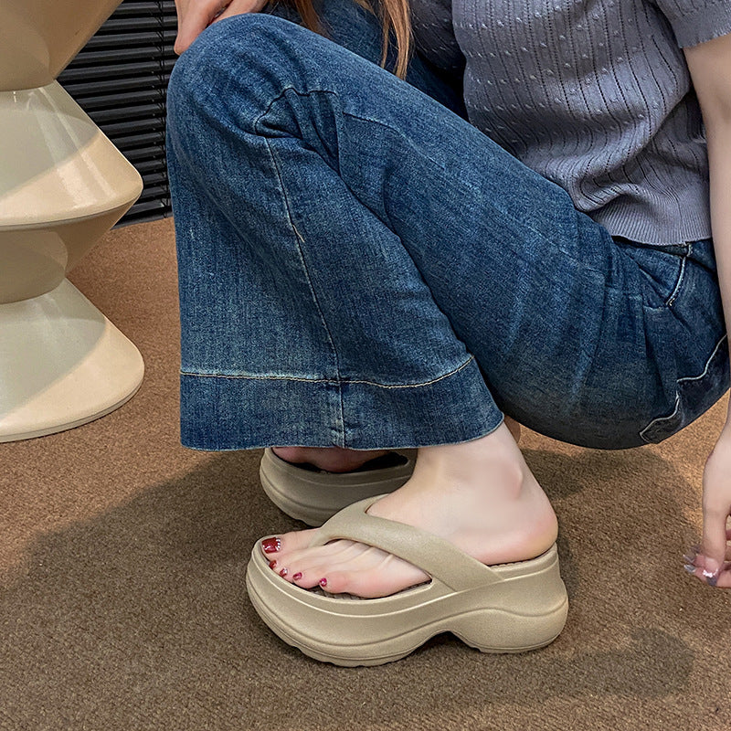 Platform thick sole flip flops women's summer easiest for match heightened flip flops non-slip sandals outwear beach beach slippers
