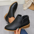 Fashionexportplus size leather boots women's boots pure colorslimming look pointed toe back zipper casualthick sole thick heel boots women's single