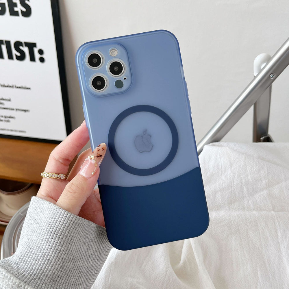 Suitable for iphone17promax splicing contrasting color mobile phone case magnetic suction apple 16 skin-like frosted anti-fall protective cover
